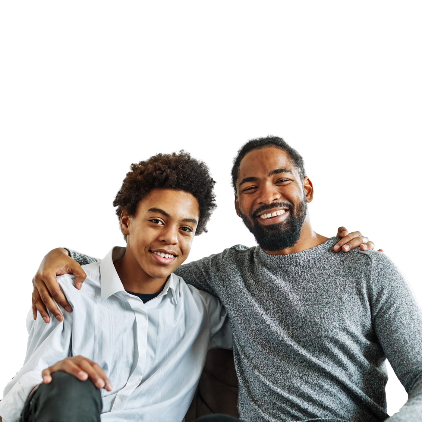 Two smiling people sitting together